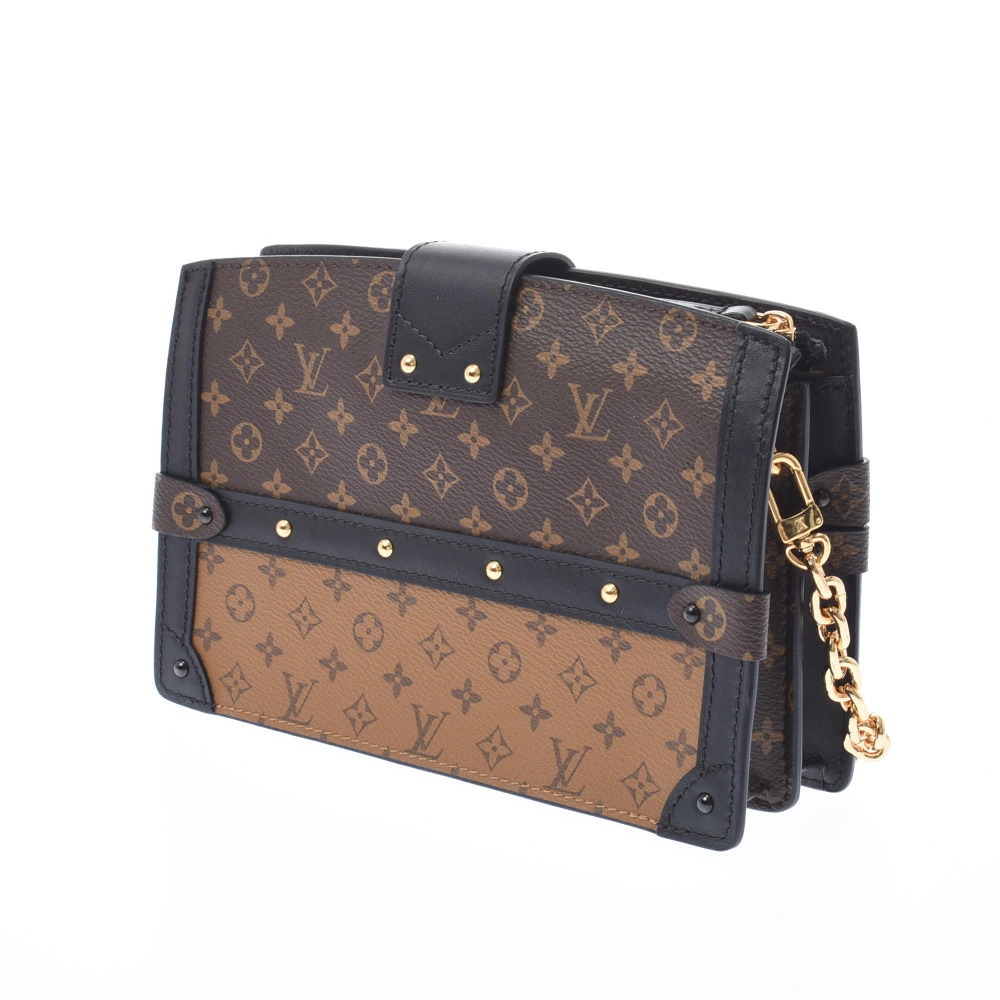 Louis Vuitton Brown Bag Tan Monogram Reverse Black Shoulder Camel Trunk Clutch